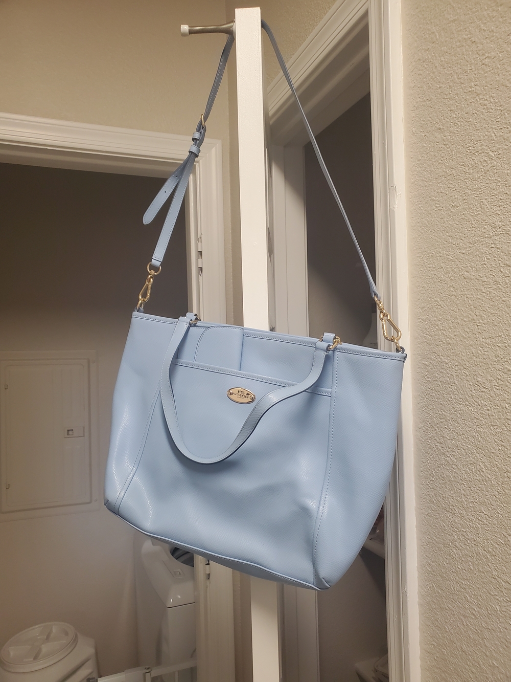 Coach Light Blue Leather Tote with Adjustable Strap